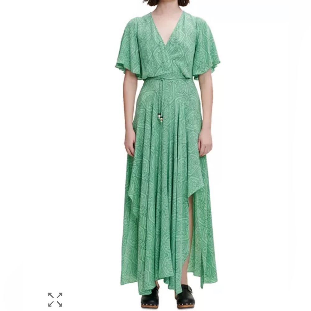 Maje Green Printed Wrap Maxi Dress